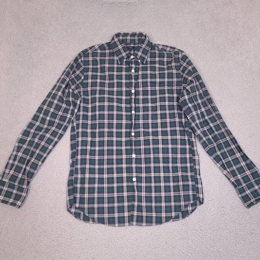 J Crew Shirt Mens Small Green Heathered Cotton Plaid Button Down Preppy